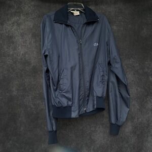 IZOD Lacoste Vintage 80s 90s Windbreaker Jacket Croc Crocodile Logo Men's L Navy